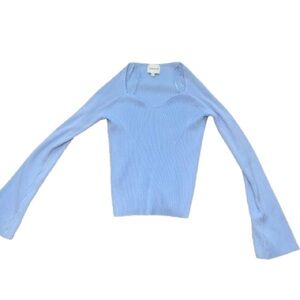 Pink Rose Sky Baby Light Blue Ribbed Sweater Top Flared Sleeve Size Large NWOT